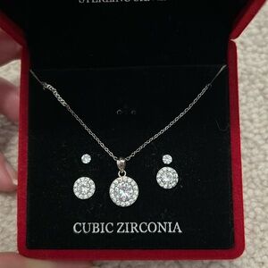 Giani Bernini Round Silver Necklace and Earrings set with Cubic Zirconia